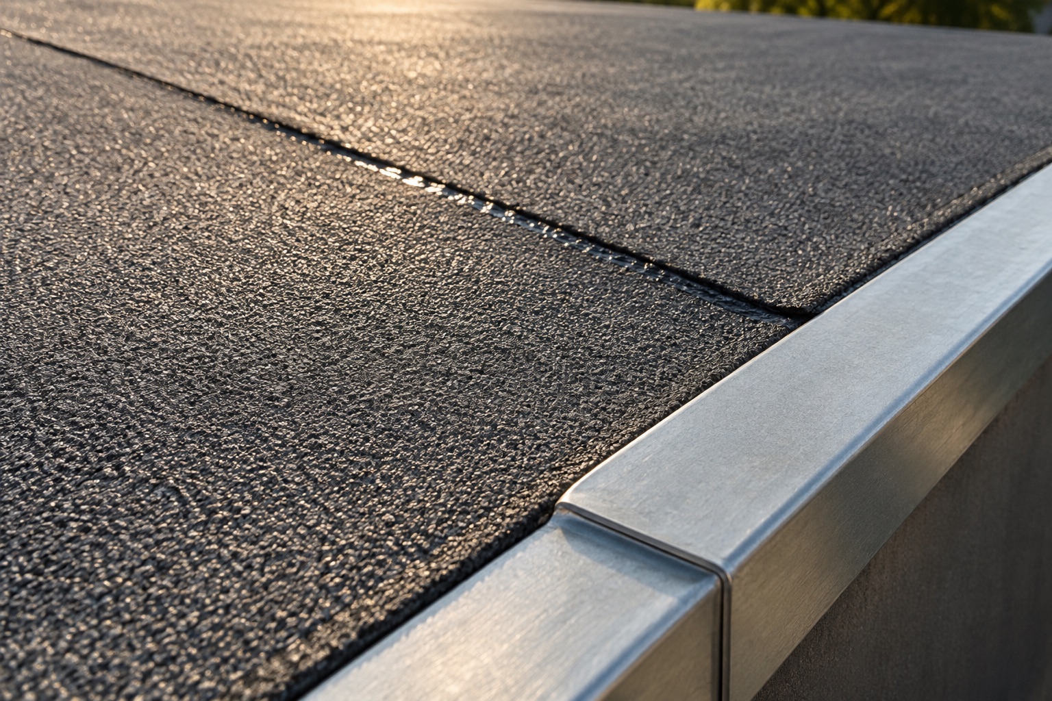minerale bitumen dakbedekking met een overlap en metalen dakrand